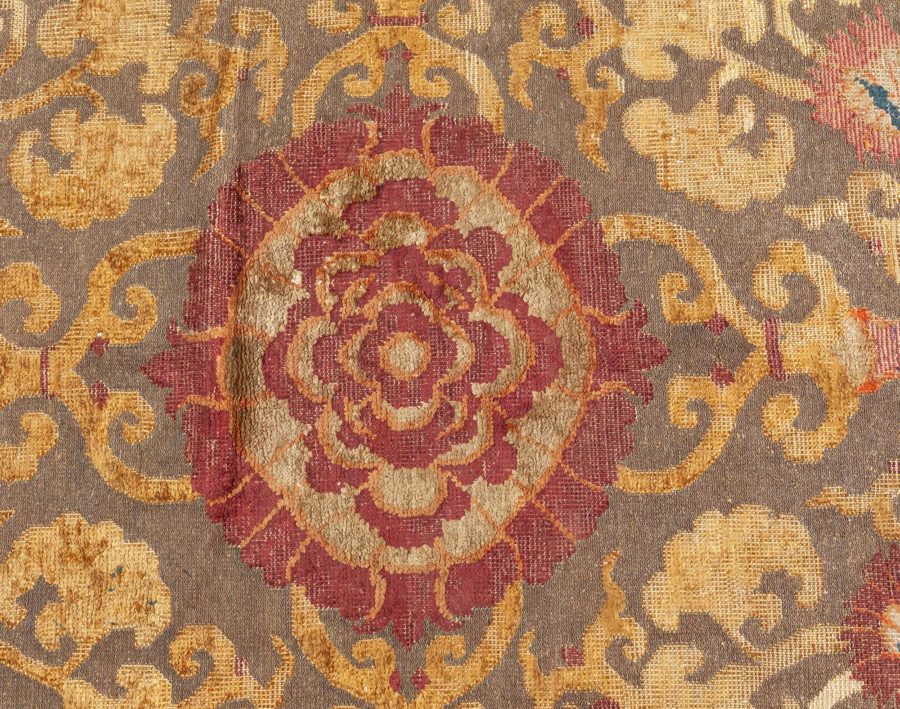 19th Century Chinese Floral Metal and Silk Thread Rug BB6282