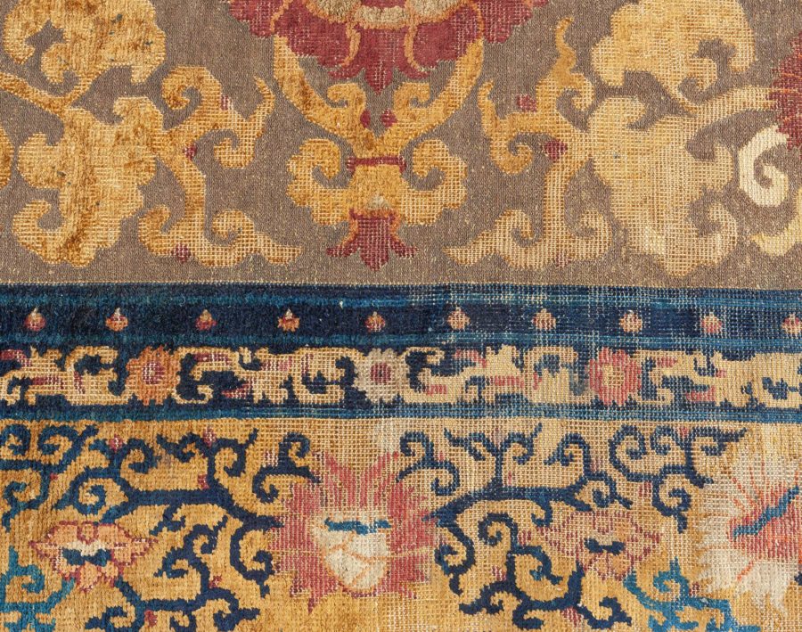 19th Century Chinese Floral Metal and Silk Thread Rug BB6282
