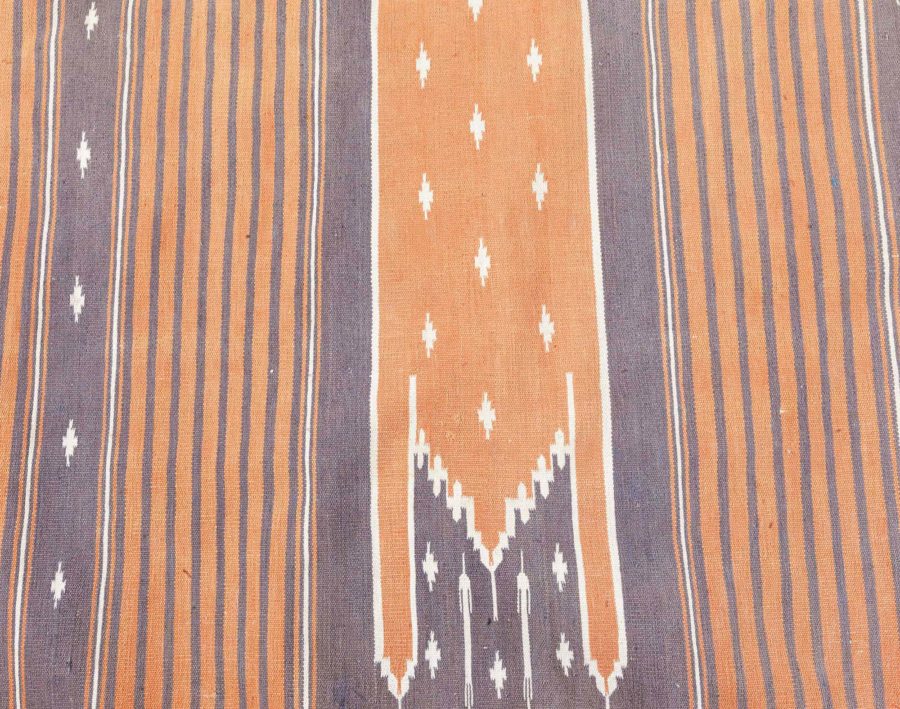 Mid-20th Century Long & Narrow Indian Dhurrie Brown, Orange, Ivory Cotton Runner BB6285
