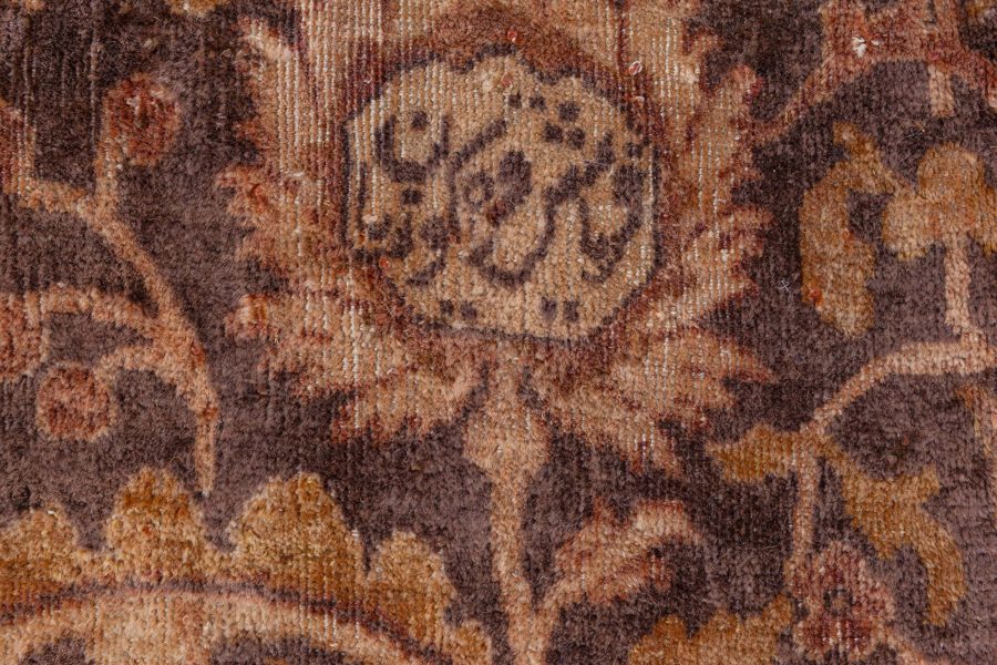 Early 20th Century Indian Chocolate Brown Handmade Wool Carpet (Size Adjusted) BB7110