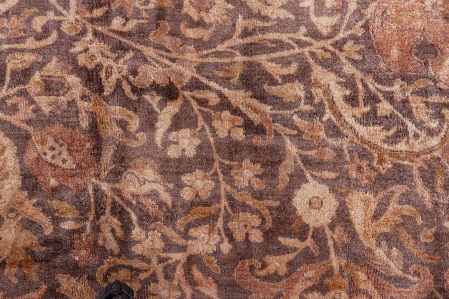 Early 20th Century Indian Chocolate Brown Handmade Wool Carpet (Size Adjusted) BB7110
