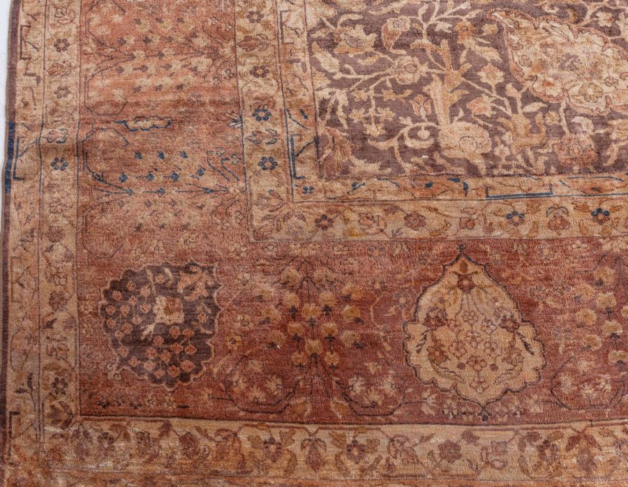 Early 20th Century Indian Chocolate Brown Handmade Wool Carpet (Size Adjusted) BB7110