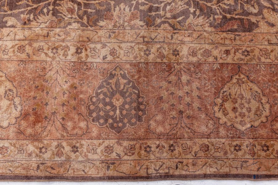 Early 20th Century Indian Chocolate Brown Handmade Wool Carpet (Size Adjusted) BB7110
