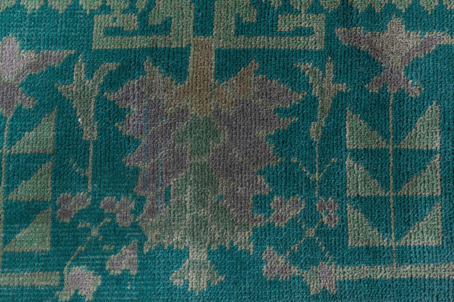 Authentic 1900s Large Antique Turkish Borlou Green Brown Handmade Wool Rug BB7122