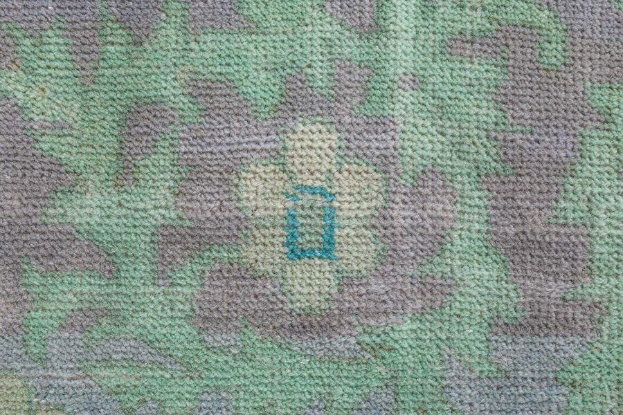 Authentic 1900s Large Antique Turkish Borlou Green Brown Handmade Wool Rug BB7122