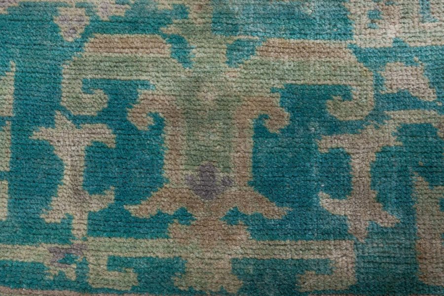 Authentic 1900s Large Antique Turkish Borlou Green Brown Handmade Wool Rug BB7122