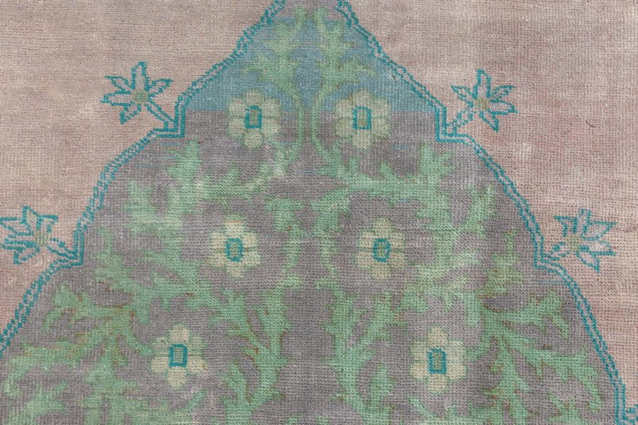Authentic 1900s Large Antique Turkish Borlou Green Brown Handmade Wool Rug BB7122