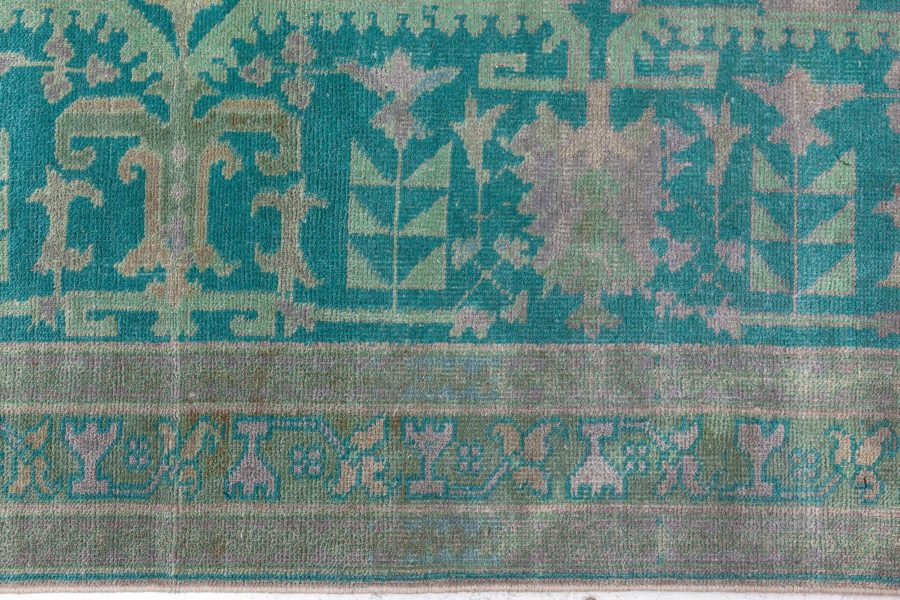 Authentic 1900s Large Antique Turkish Borlou Green Brown Handmade Wool Rug BB7122