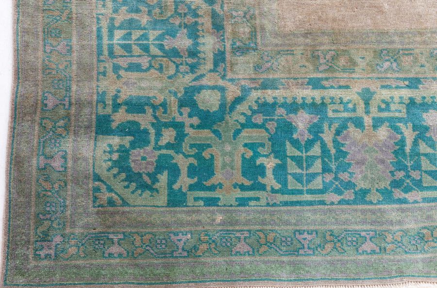 Authentic 1900s Large Antique Turkish Borlou Green Brown Handmade Wool Rug BB7122