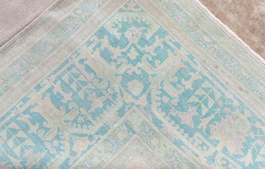 Authentic 1900s Large Antique Turkish Borlou Green Brown Handmade Wool Rug BB7122