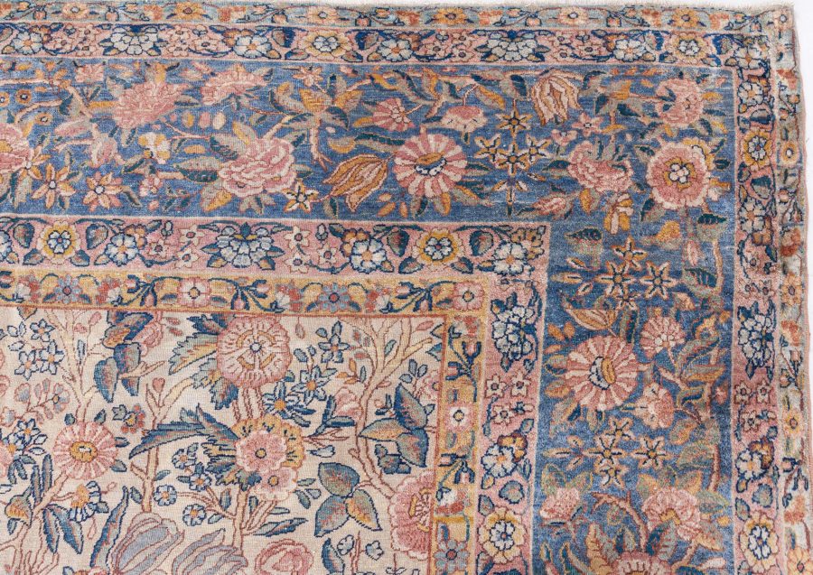 19th Century Persian Kirman Floral Handwoven Wool Rug BB7124