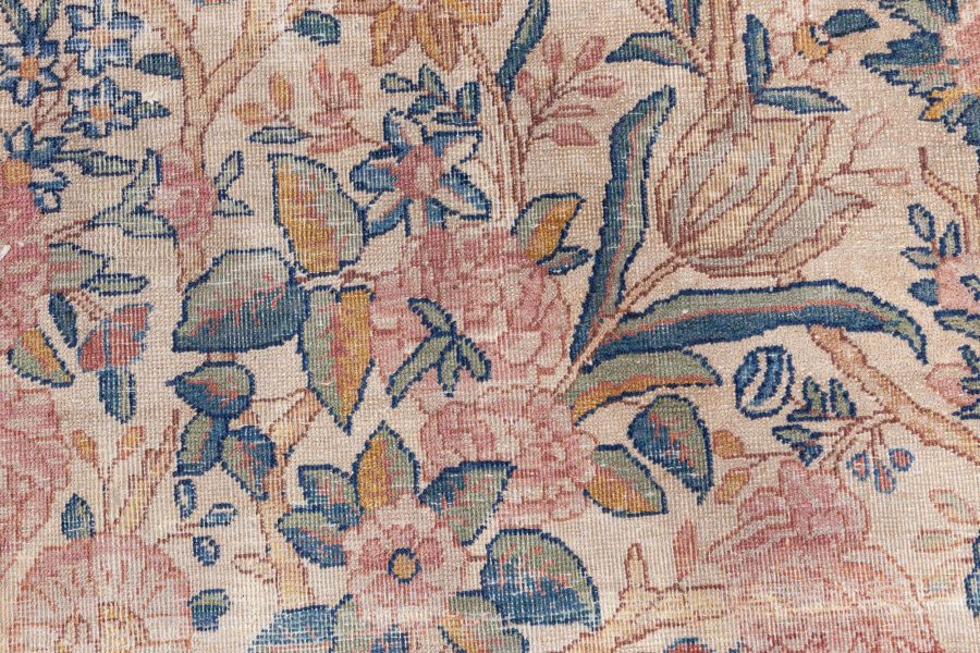 19th Century Persian Kirman Floral Handwoven Wool Rug BB7124