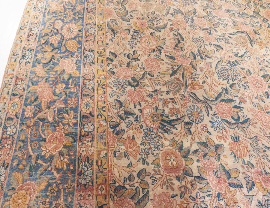 19th Century Persian Kirman Floral Handwoven Wool Rug BB7124