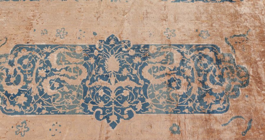 Antique Indian Animal Design Beige and Sky Blue Handwoven Wool Rug BB7136