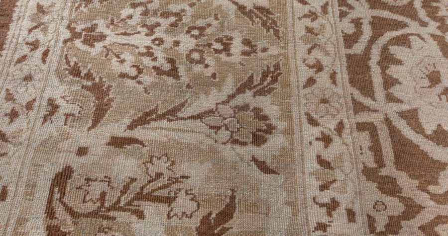 19th Century Indian Amritsar Botanic Brown Handwoven Wool Rug BB7201