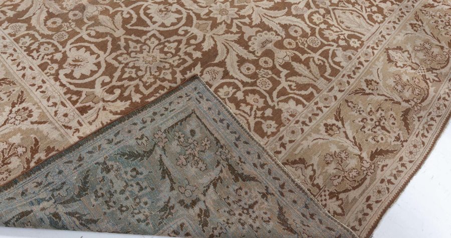 19th Century Indian Amritsar Botanic Brown Handwoven Wool Rug BB7201