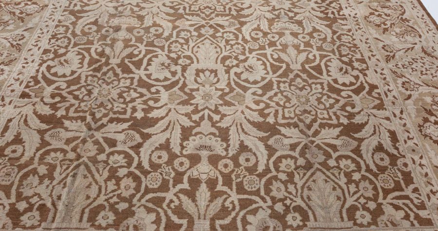 19th Century Indian Amritsar Botanic Brown Handwoven Wool Rug BB7201