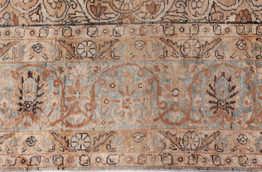 Antique Beige, Brown, Botanic, Persian Kirman Hand-Knotted Wool Rug BB7217