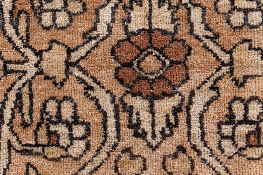 Antique Beige, Brown, Botanic, Persian Kirman Hand-Knotted Wool Rug BB7217