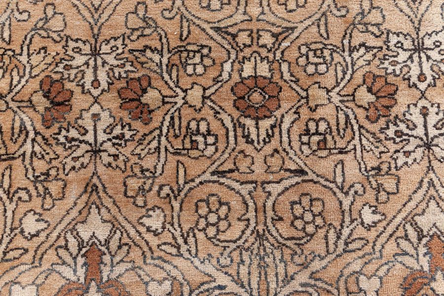 Antique Beige, Brown, Botanic, Persian Kirman Hand-Knotted Wool Rug BB7217