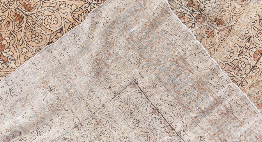 Antique Beige, Brown, Botanic, Persian Kirman Hand-Knotted Wool Rug BB7217