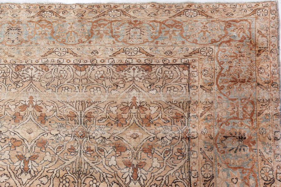 Antique Beige, Brown, Botanic, Persian Kirman Hand-Knotted Wool Rug BB7217