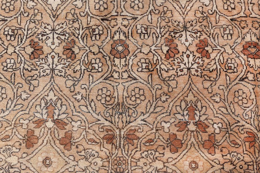 Antique Beige, Brown, Botanic, Persian Kirman Hand-Knotted Wool Rug BB7217