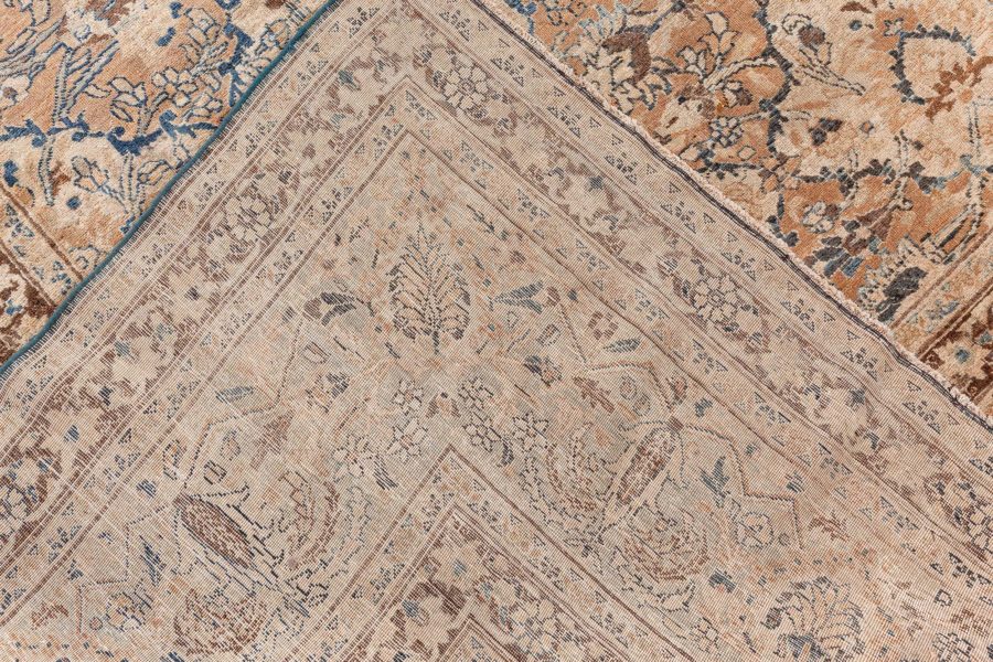 Antique Persian Meshad Botanic, Blue, Brown Hand Knotted Wool Rug BB7261