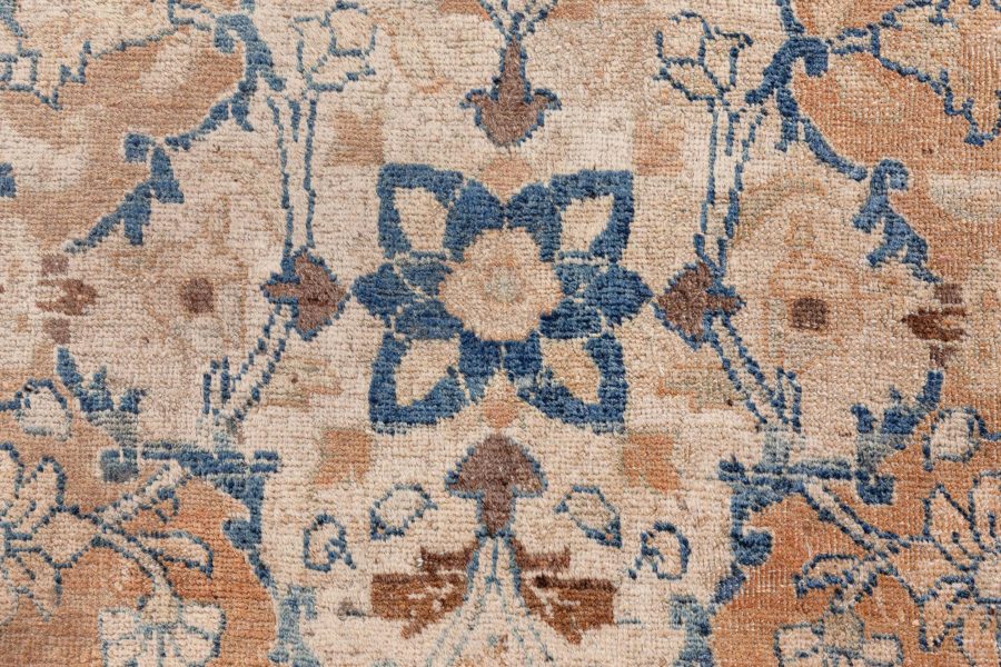Antique Persian Meshad Botanic, Blue, Brown Hand Knotted Wool Rug BB7261