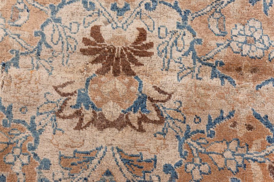 Antique Persian Meshad Botanic, Blue, Brown Hand Knotted Wool Rug BB7261