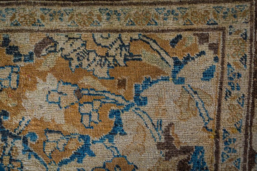 Antique Persian Meshad Botanic, Blue, Brown Hand Knotted Wool Rug BB7261