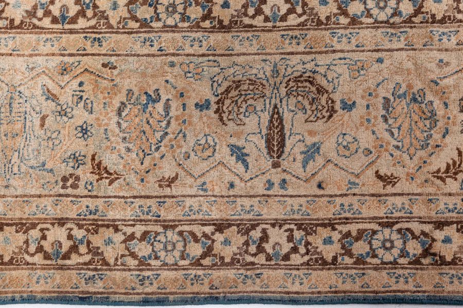 Antique Persian Meshad Botanic, Blue, Brown Hand Knotted Wool Rug BB7261