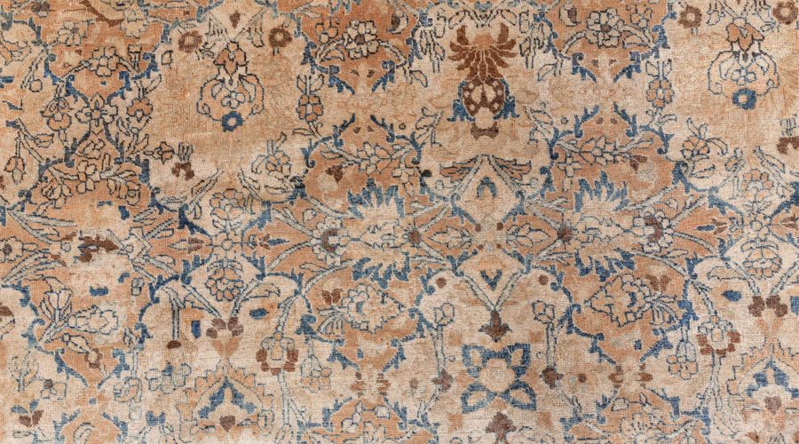 Antique Persian Meshad Botanic, Blue, Brown Hand Knotted Wool Rug BB7261