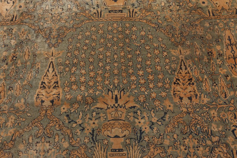 Fine Antique Indian Botanic Handmade Wool Rug BB7262