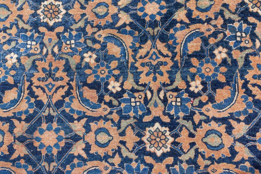 Authentic Persian Tabriz Botanic Blue Handmade Wool Rug BB7266
