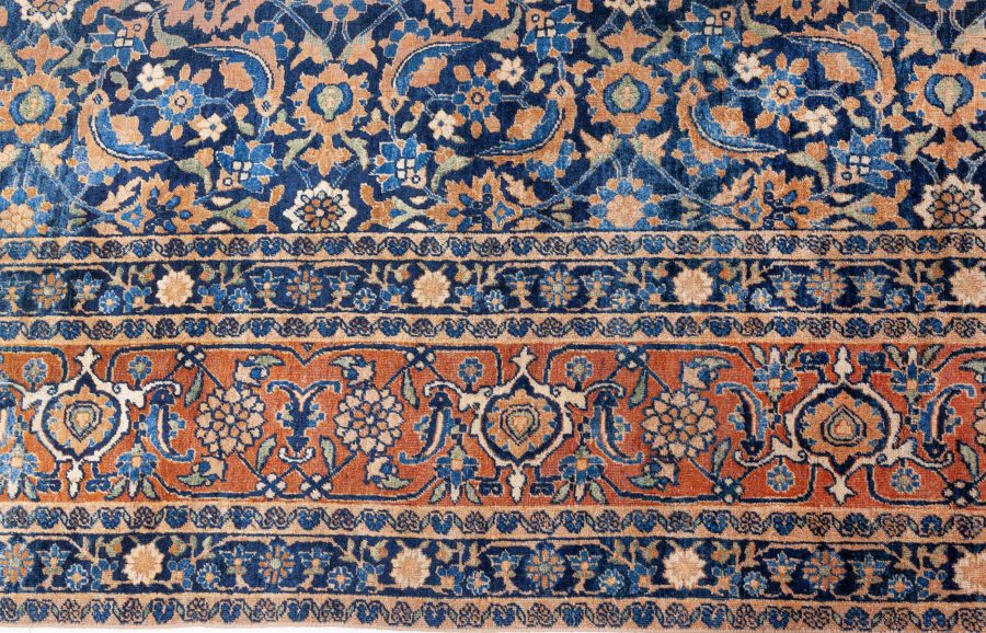 Authentic Persian Tabriz Botanic Blue Handmade Wool Rug BB7266