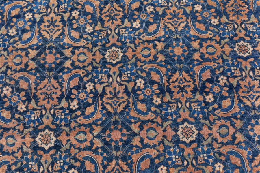 Authentic Persian Tabriz Botanic Blue Handmade Wool Rug BB7266