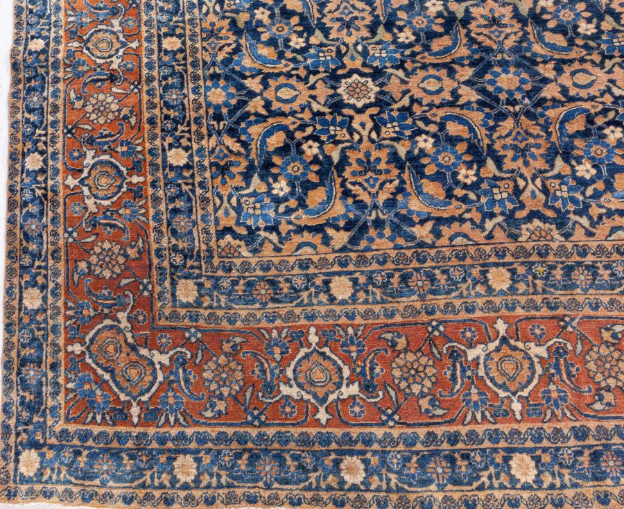 Authentic Persian Tabriz Botanic Blue Handmade Wool Rug BB7266