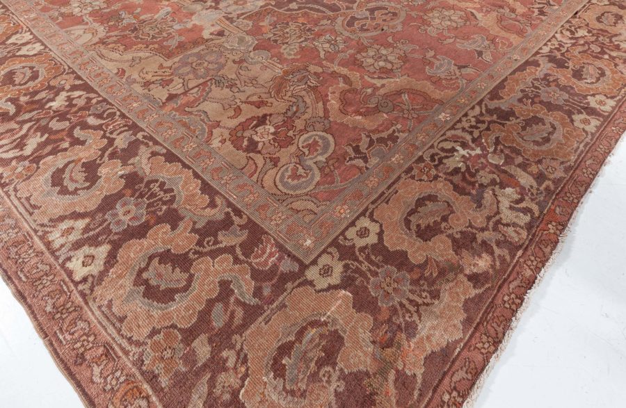 1900s Turkish Hereke Dusty Rose and Burgundy Handmade Wool Carpet BB7274