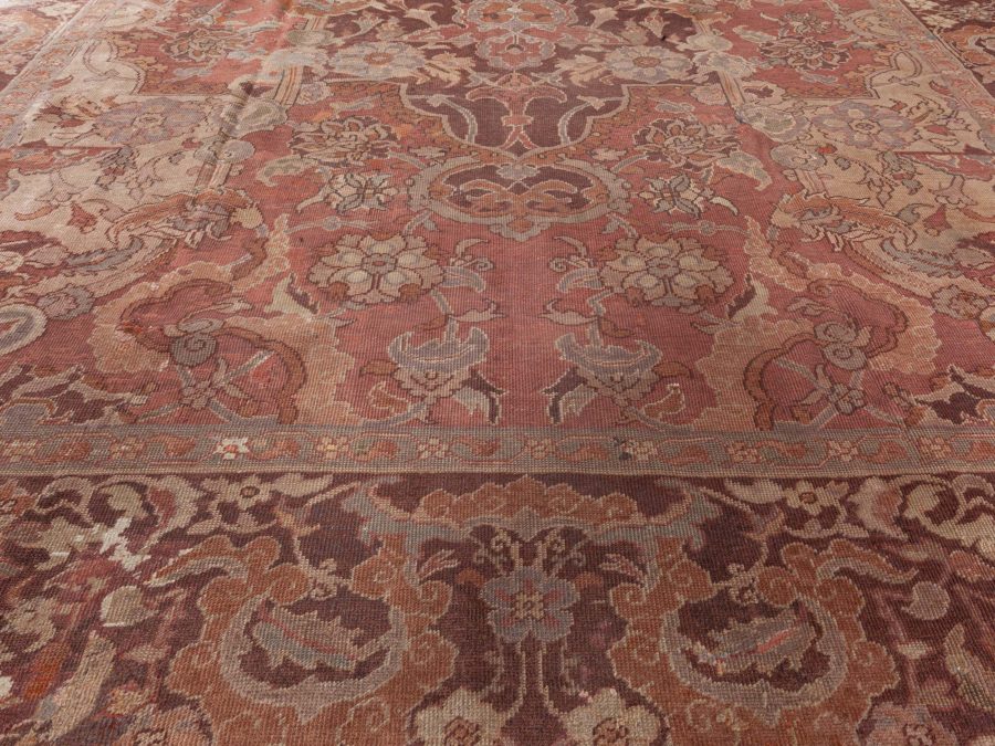 1900s Turkish Hereke Dusty Rose and Burgundy Handmade Wool Carpet BB7274