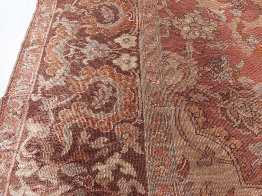 1900s Turkish Hereke Dusty Rose and Burgundy Handmade Wool Carpet BB7274