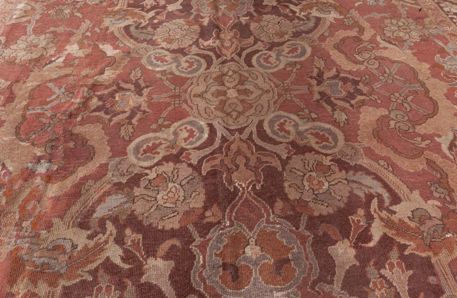 1900s Turkish Hereke Dusty Rose and Burgundy Handmade Wool Carpet BB7274