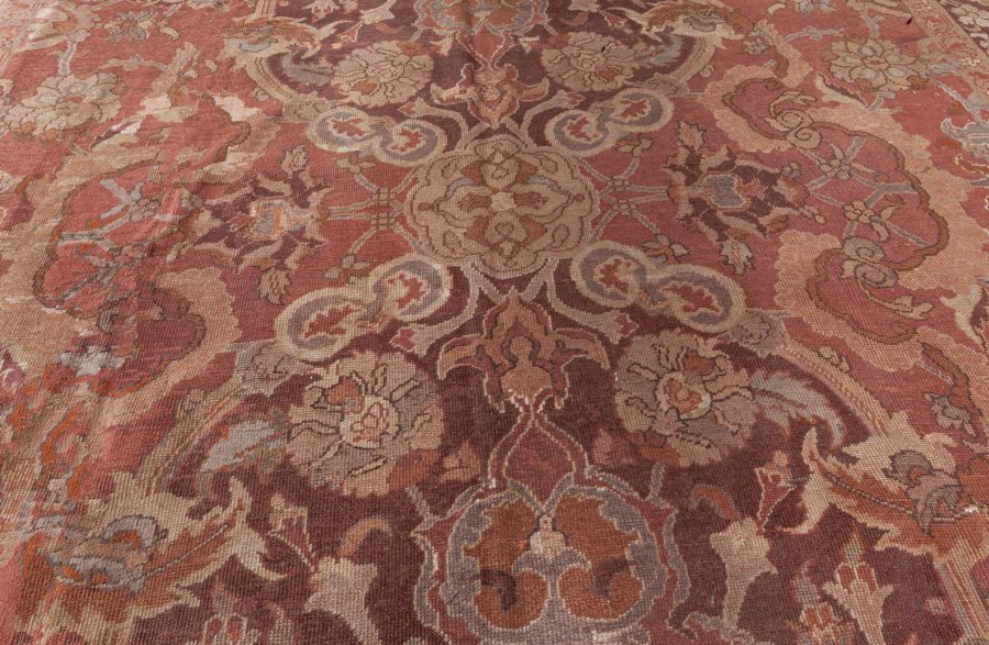 1900s Turkish Hereke Dusty Rose and Burgundy Handmade Wool Carpet BB7274