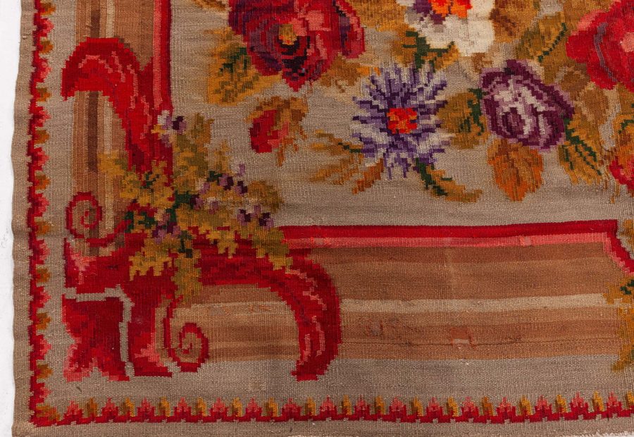 Early 20th Century Russian Bessarabian Floral Handmade Wool Rug BB7280