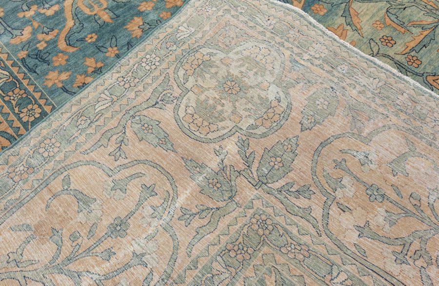 Antique Persian Kirman Green, Caramel and Cream Handwoven Wool Carpet BB7291