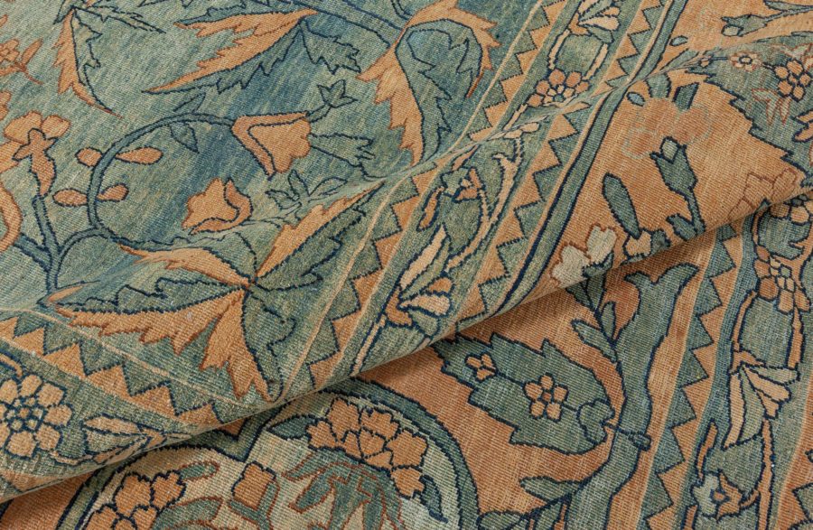 Antique Persian Kirman Green, Caramel and Cream Handwoven Wool Carpet BB7291