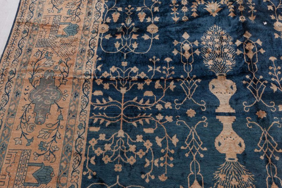 Antique Indian Botanic Blue Handmade Wool Rug BB7398