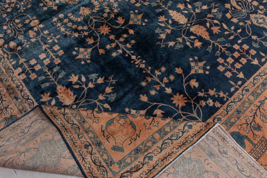 Antique Indian Botanic Blue Handmade Wool Rug BB7398