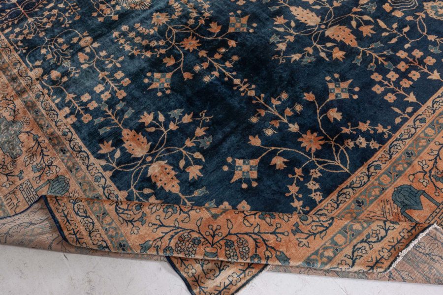 Antique Indian Botanic Blue Handmade Wool Rug BB7398