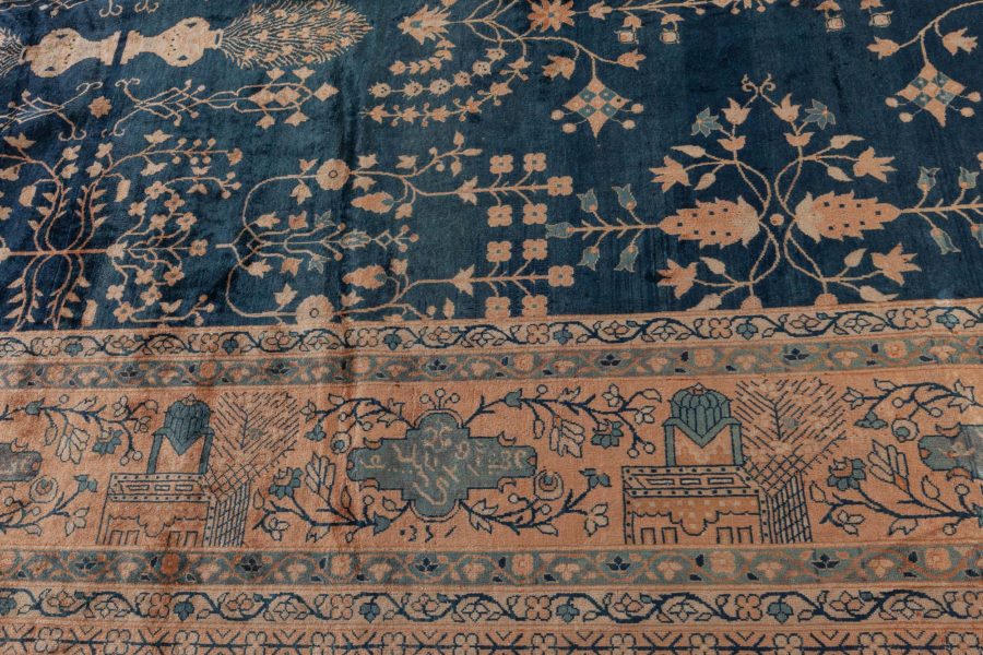 Antique Indian Botanic Blue Handmade Wool Rug BB7398